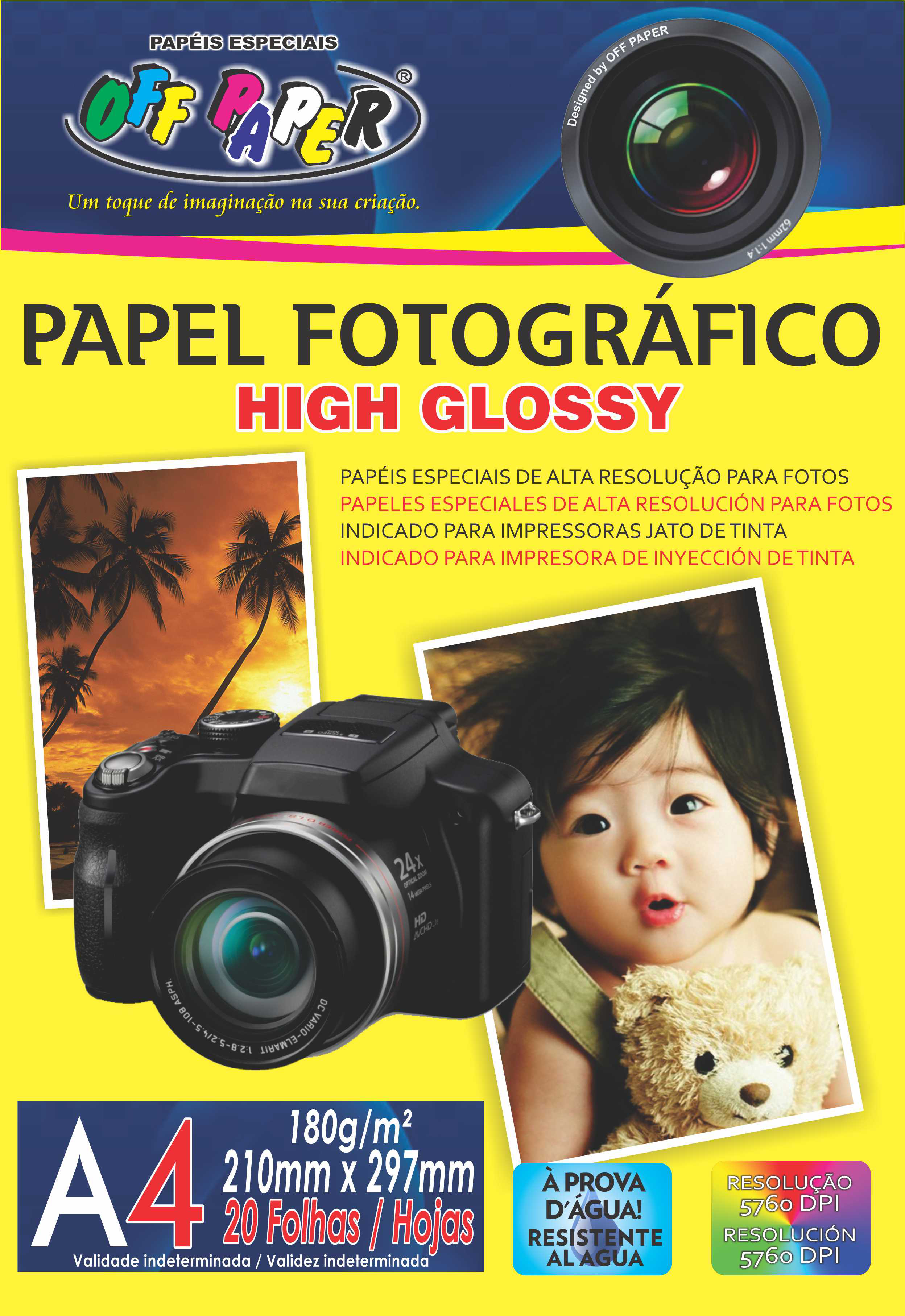 Papel Fotográfico High Glossy 180g- A4 com 20 Folhas