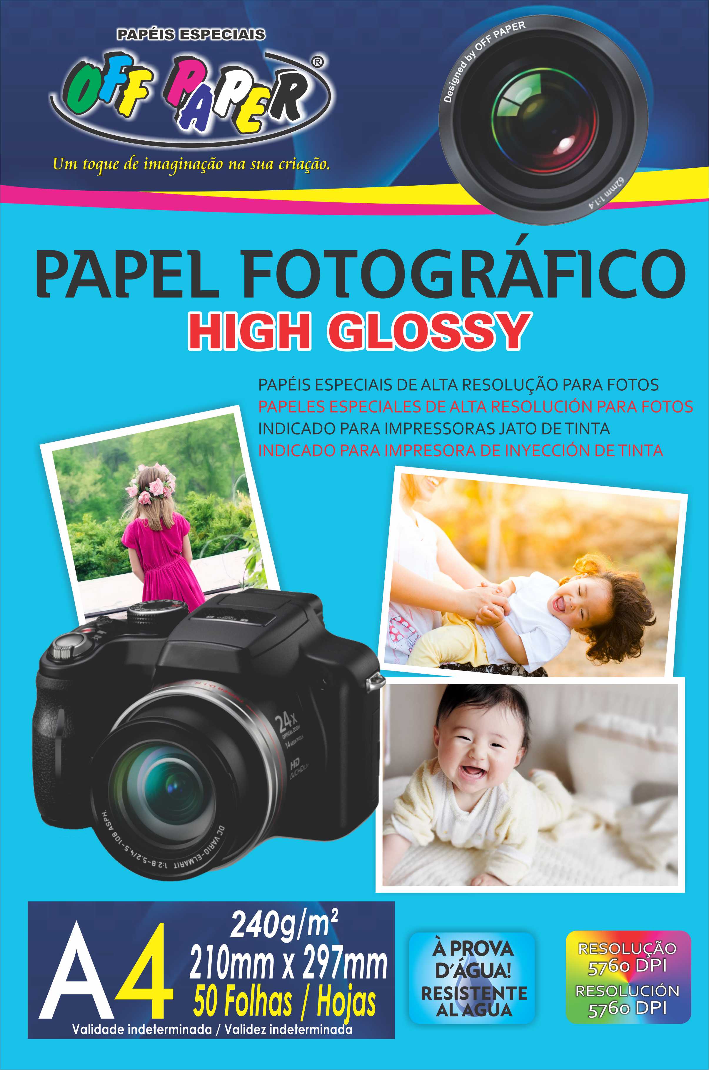 Papel Fotográfico High Glossy 240g- A4 com 50 Folhas