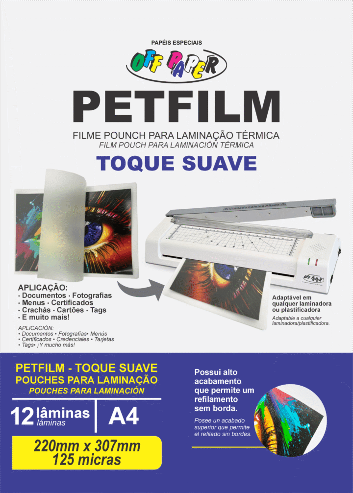PETFILM Toque Suave A4 125 Micras — 12 Lâminas