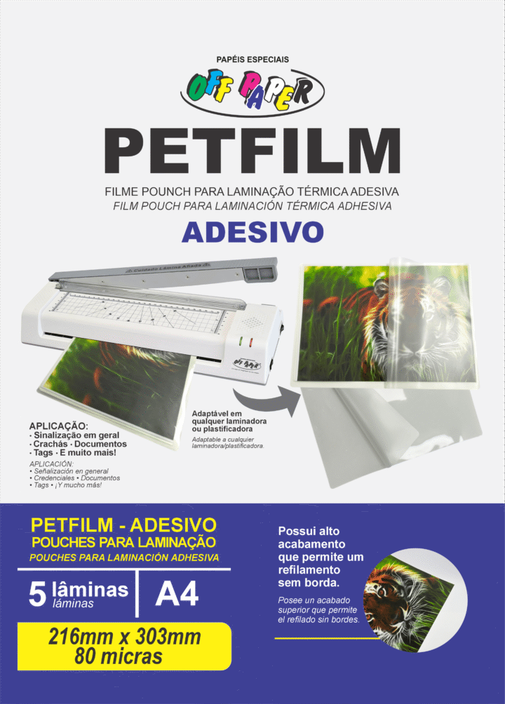 PETFILM Adesivo A4 80 Micras — 5 Lâminas